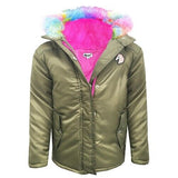 Girls Khaki Parka Jacket Rainbow Coat Back to School